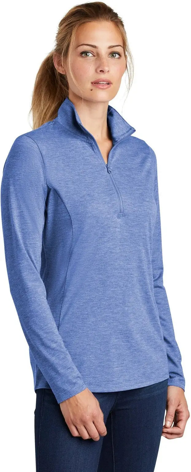 Sport-tek Lst407 Women’s Posicharge Tri-blend Wicking 1/4-zip Pullover - True Royal Heather