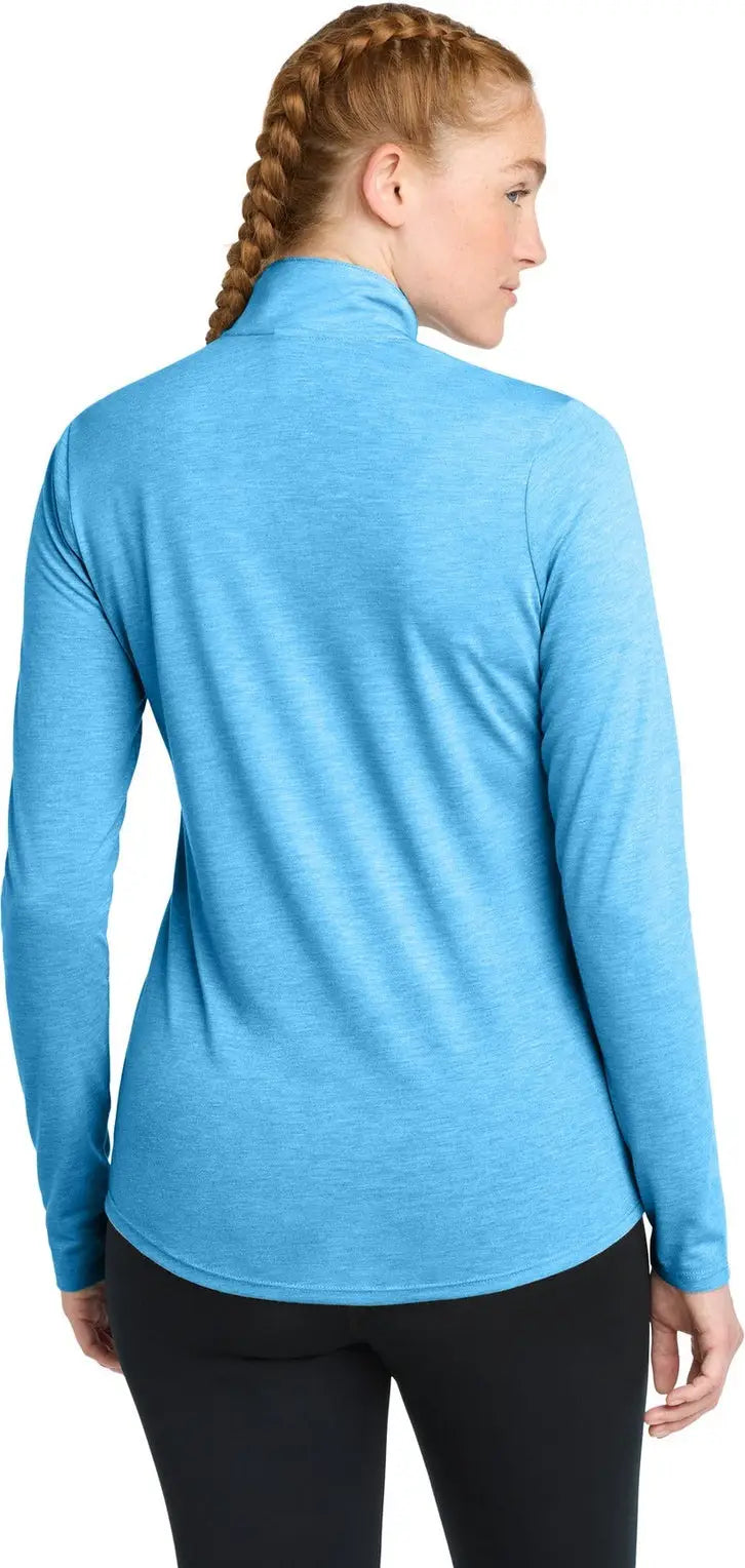 Sport-tek Lst407 Women’s Posicharge Tri-blend Wicking 1/4-zip Pullover - Pond Blue Heather