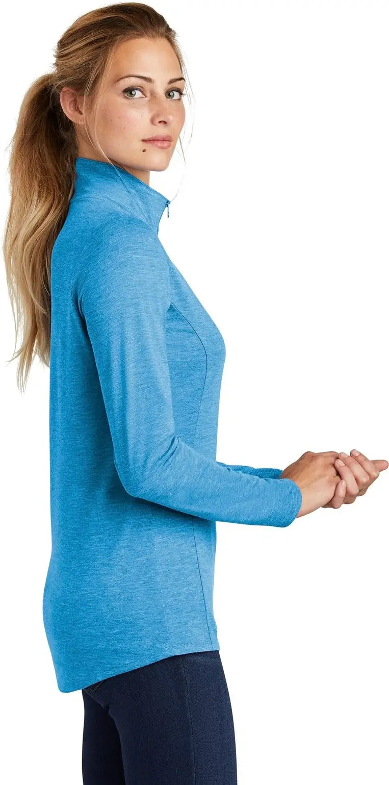Sport-tek Lst407 Women’s Posicharge Tri-blend Wicking 1/4-zip Pullover - Pond Blue Heather