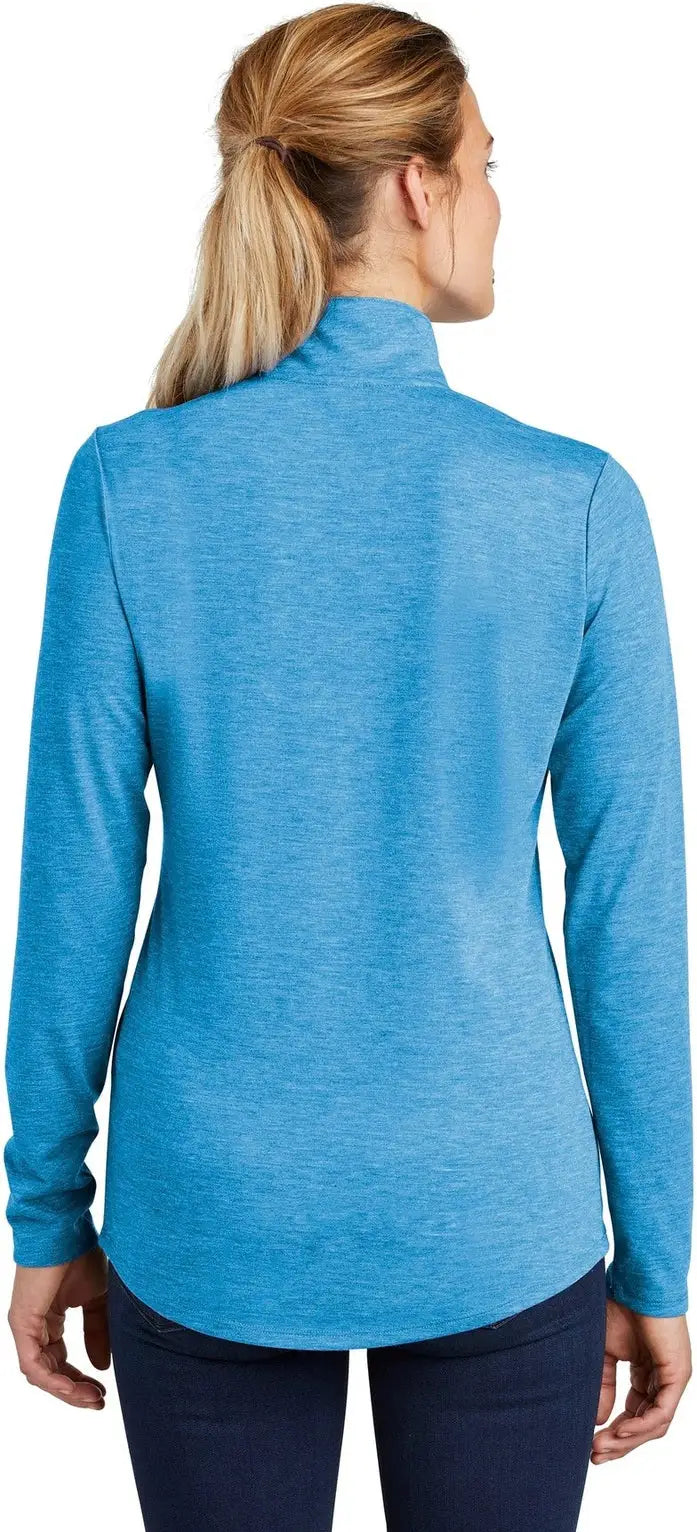 Sport-tek Lst407 Women’s Posicharge Tri-blend Wicking 1/4-zip Pullover - Pond Blue Heather