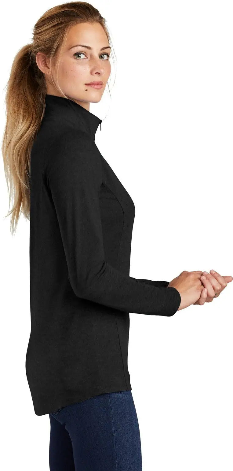 Sport-tek Lst407 Women’s Posicharge Tri-blend Wicking 1/4-zip Pullover - Black Triad Solid