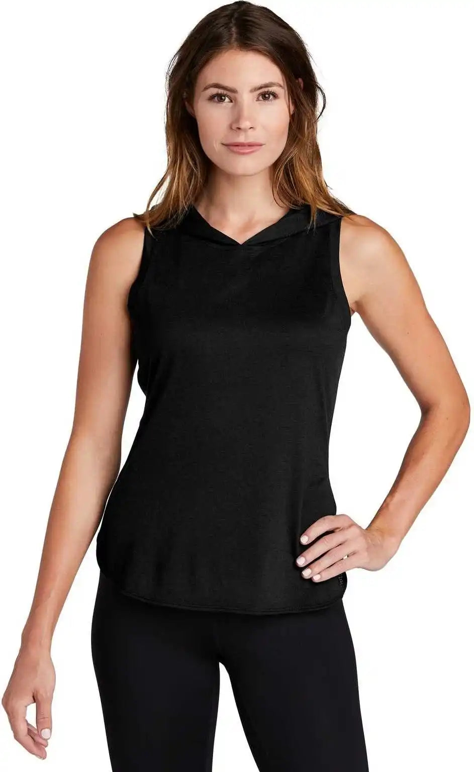 Sport Tek Lst410 Ladies Posicharge Tri Blend Wicking Draft Hoodie Tank Black Triad Solid