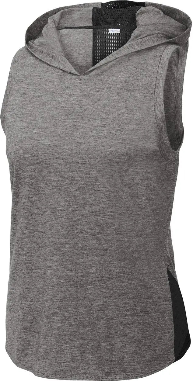 Sport-tek Lst410 Women’s Posicharge Tri-blend Wicking Draft Hoodie Tank - Black Dark Gray Heather