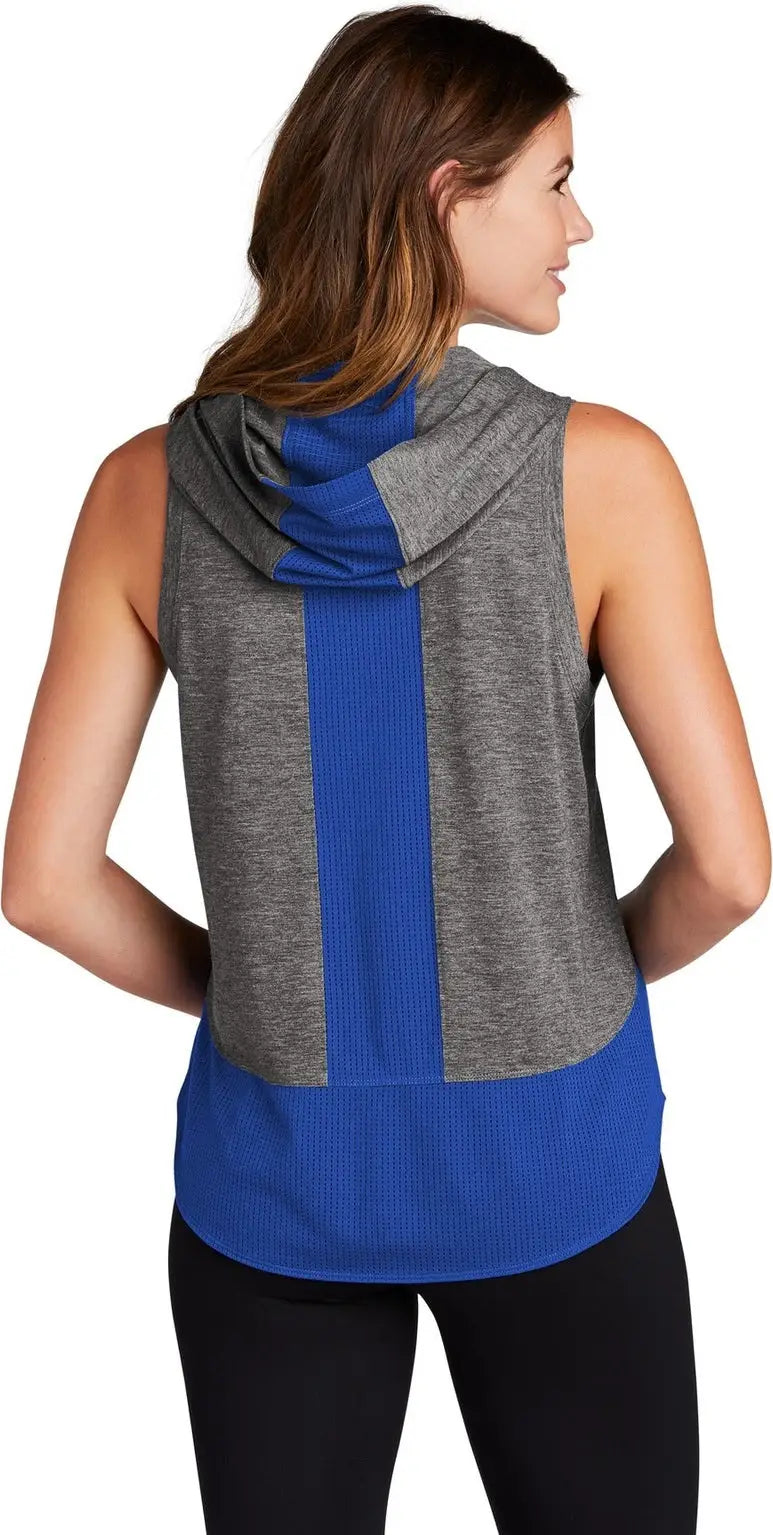 Sport-tek Lst410 Women’s Posicharge Tri-blend Wicking Draft Hoodie Tank - True Royal Dark Gray Heather
