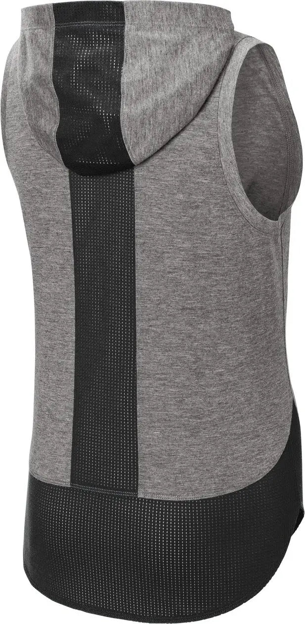 Sport-tek Lst410 Women’s Posicharge Tri-blend Wicking Draft Hoodie Tank - Black Dark Gray Heather