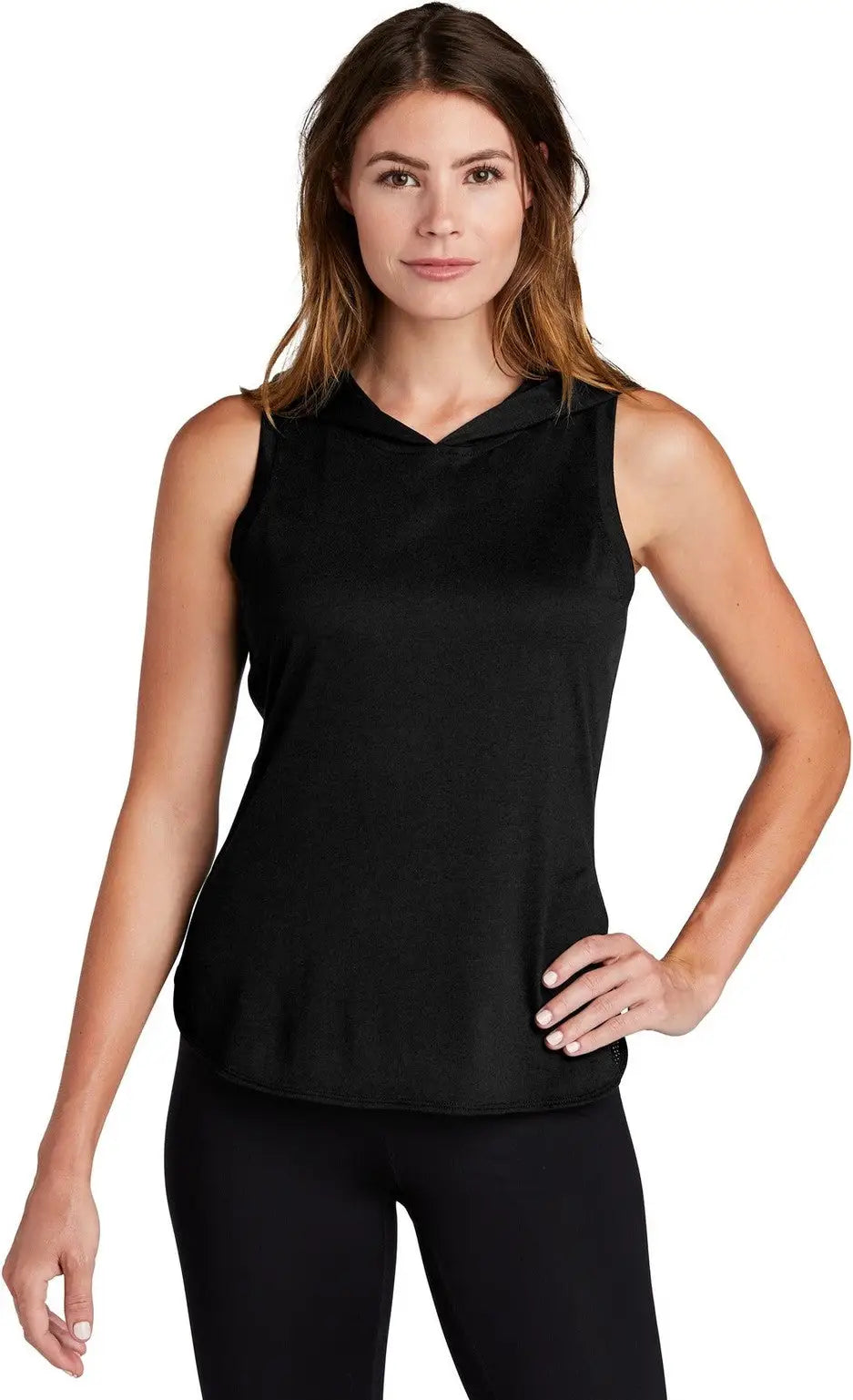 Sport-tek Lst410 Women’s Posicharge Tri-blend Wicking Draft Hoodie Tank - Black Triad Solid - Black/ / Ladies Xs