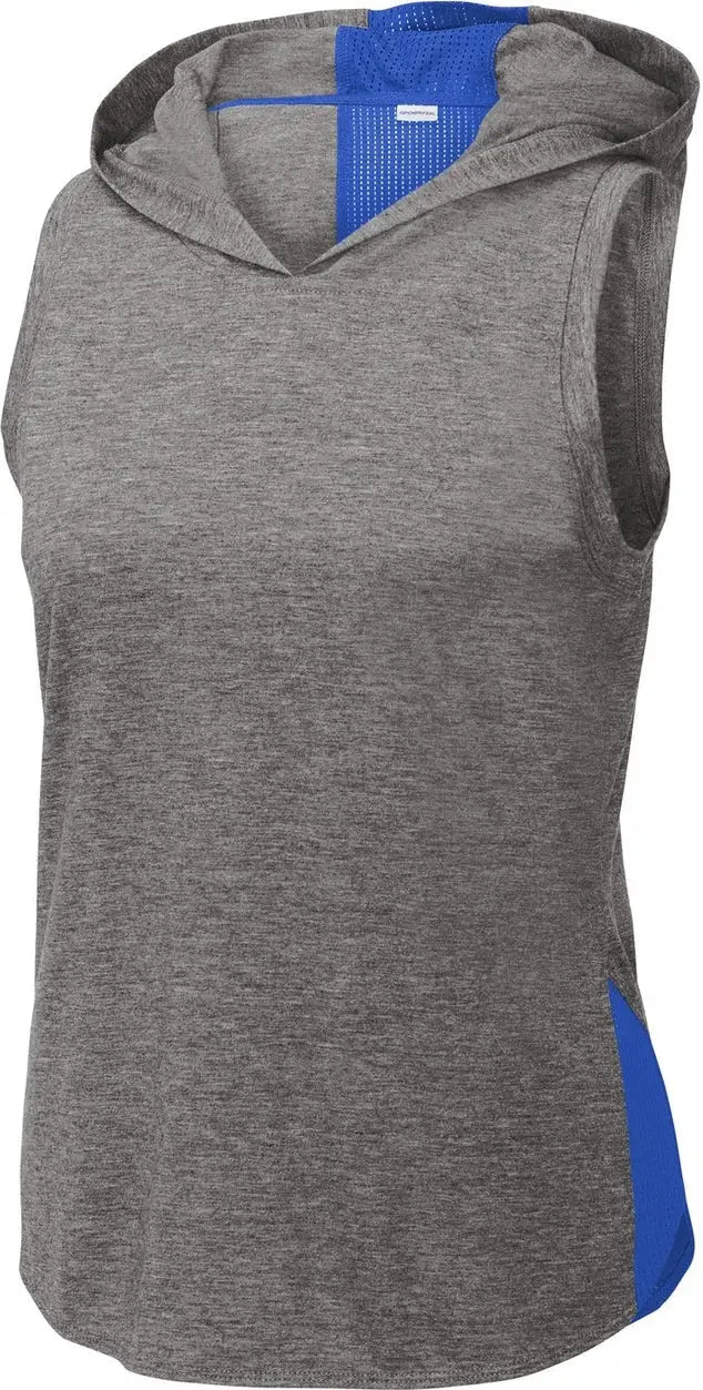 Sport-tek Lst410 Women’s Posicharge Tri-blend Wicking Draft Hoodie Tank - True Royal Dark Gray Heather