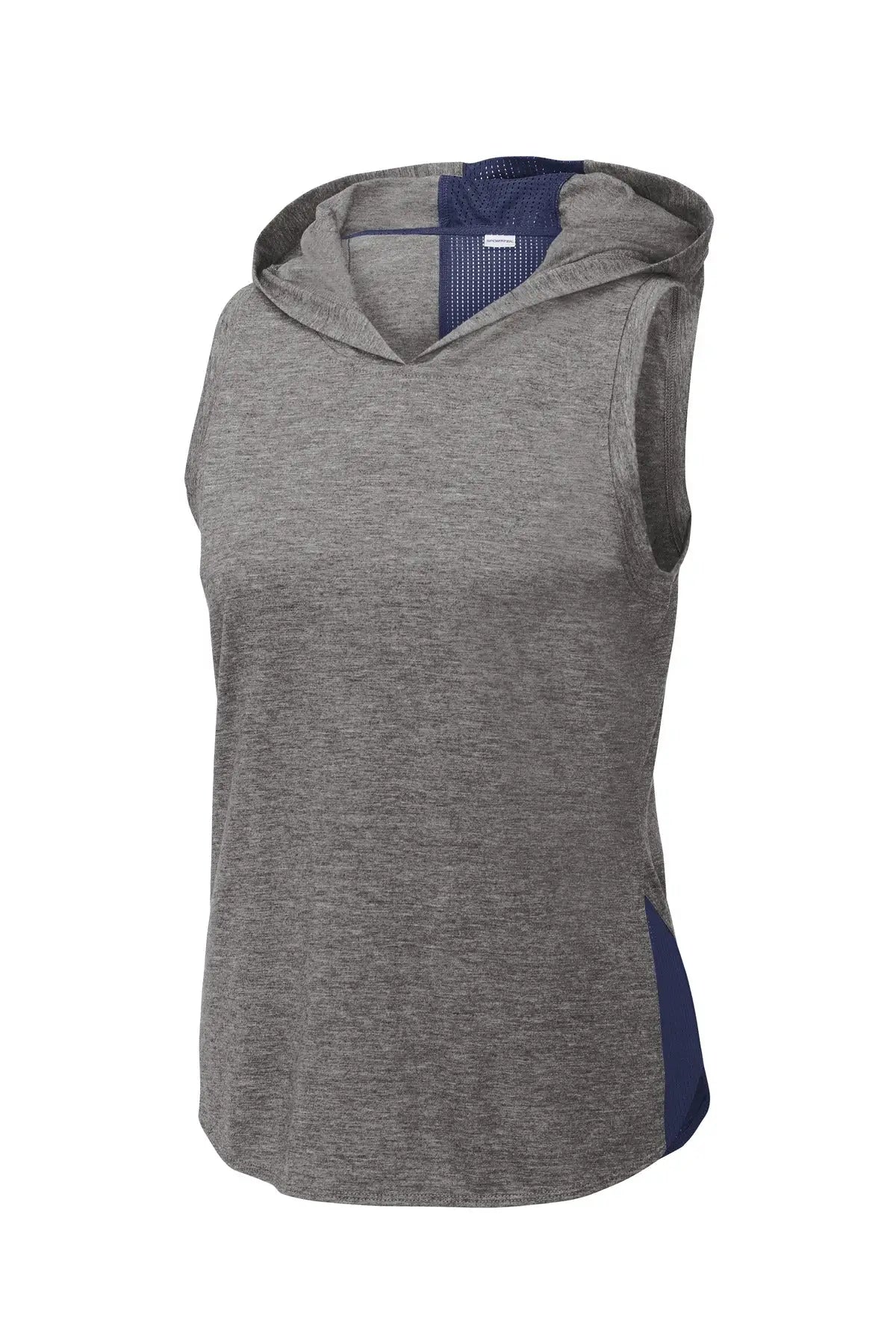 Sport-tek Lst410 Women’s Posicharge Tri-blend Wicking Draft Hoodie Tank - True Navy Dark Gray Heather
