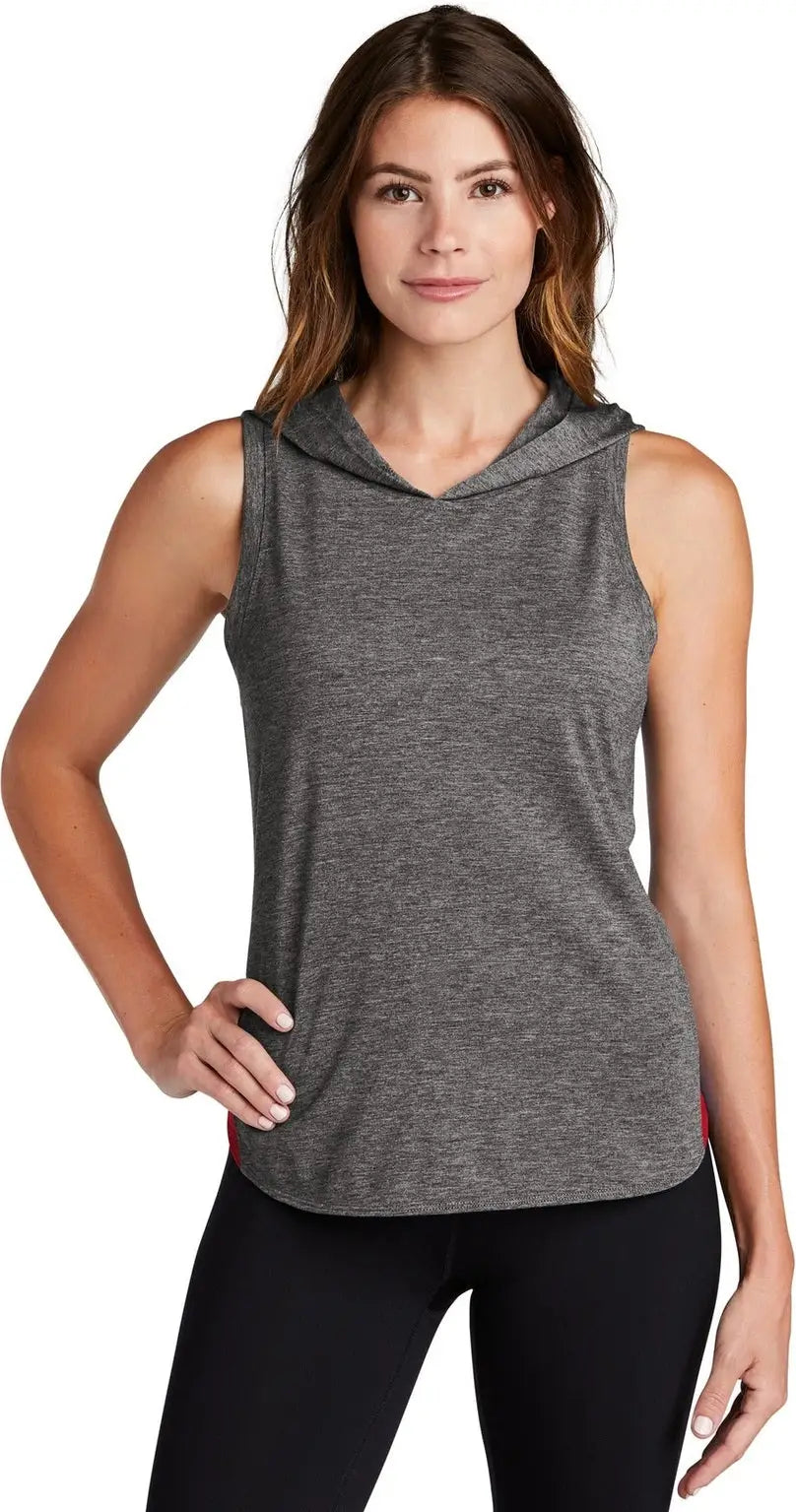 Sport-tek Lst410 Women’s Posicharge Tri-blend Wicking Draft Hoodie Tank - True Red Dark Gray Heather - Red/ / Ladies Xs