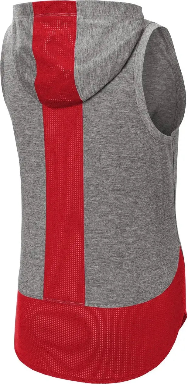 Sport-tek Lst410 Women’s Posicharge Tri-blend Wicking Draft Hoodie Tank - True Red Dark Gray Heather