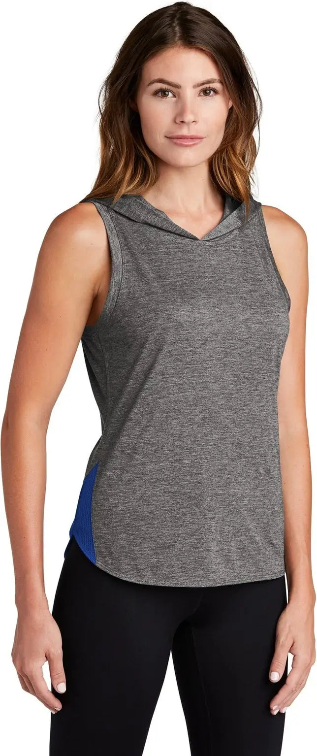 Sport-tek Lst410 Women’s Posicharge Tri-blend Wicking Draft Hoodie Tank - True Royal Dark Gray Heather
