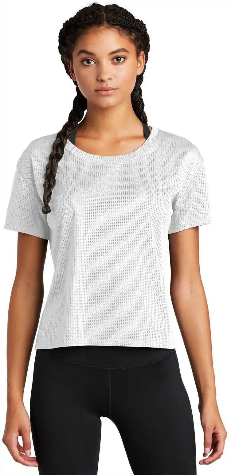 Sport-tek Lst411 Ladies Posicharge Tri-blend Wicking Draft Crop Tee - White