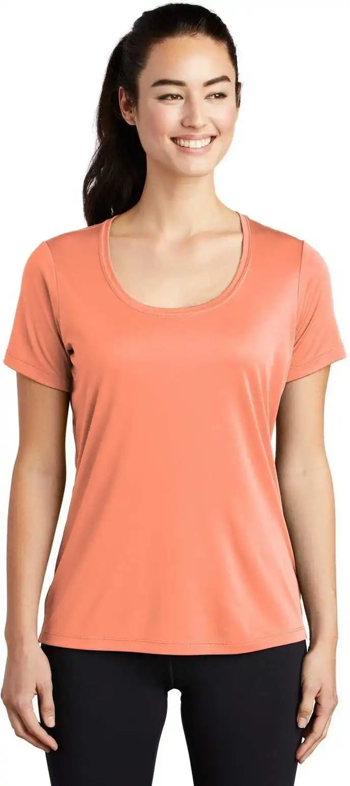 Sport-tek Lst420 Ladies Posi-uv Pro Scoop Neck Tee - Soft Coral