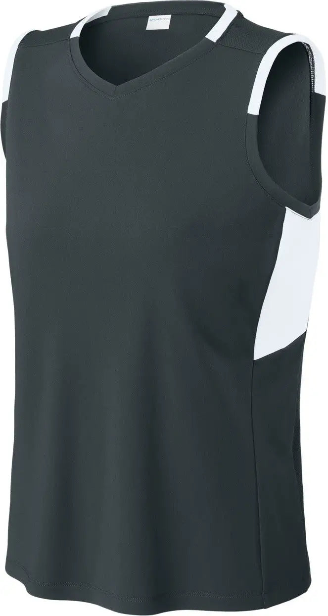Sport-tek Lst441 Women’s Club Sleeveless V-neck - Iron Gray White