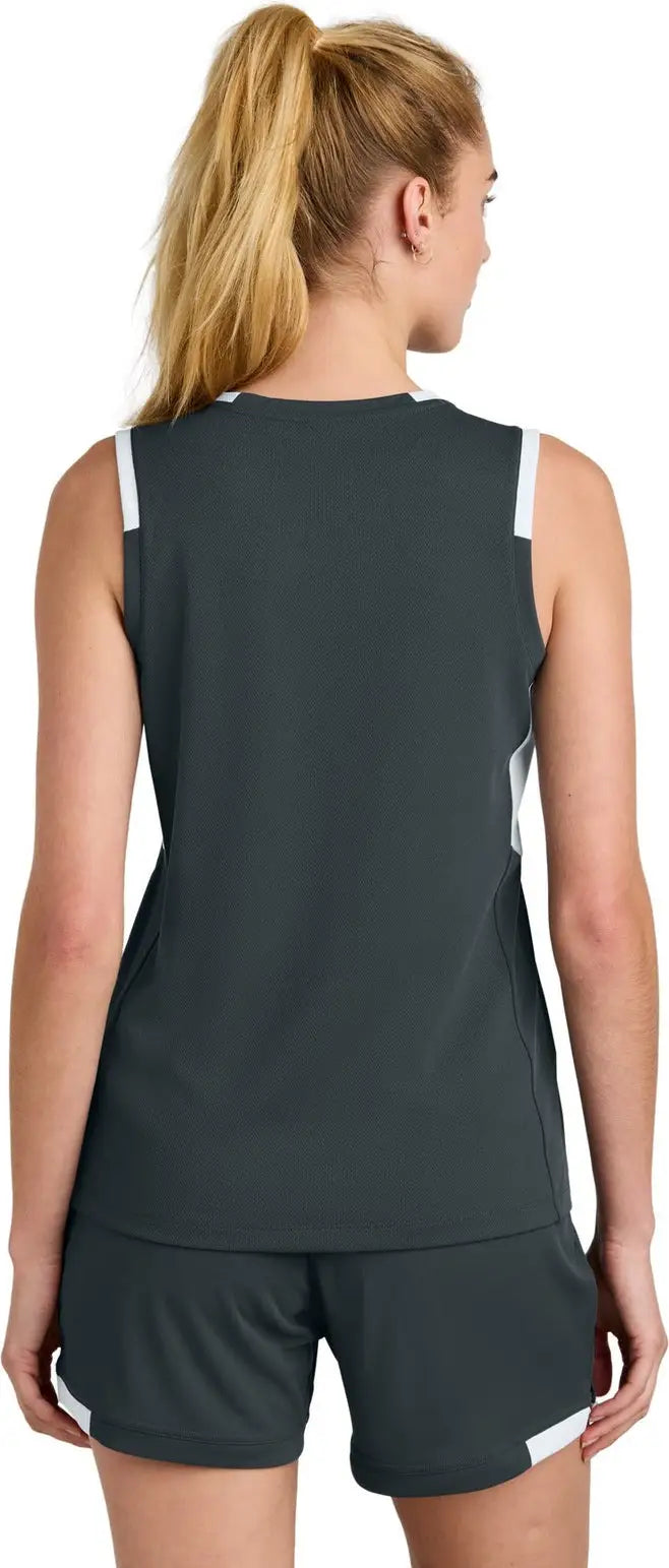 Sport-tek Lst441 Women’s Club Sleeveless V-neck - Iron Gray White