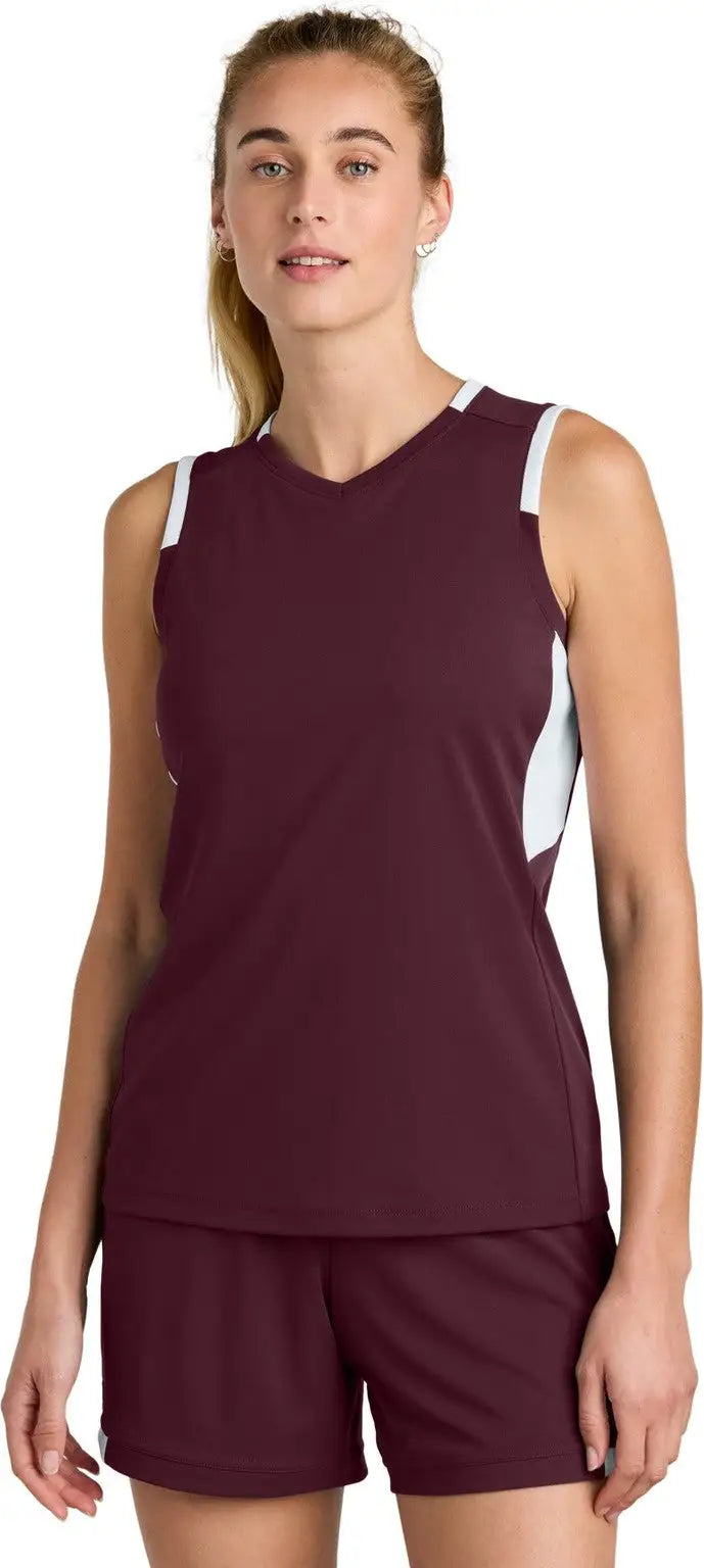 Sport-tek Lst441 Women’s Club Sleeveless V-neck - Maroon White