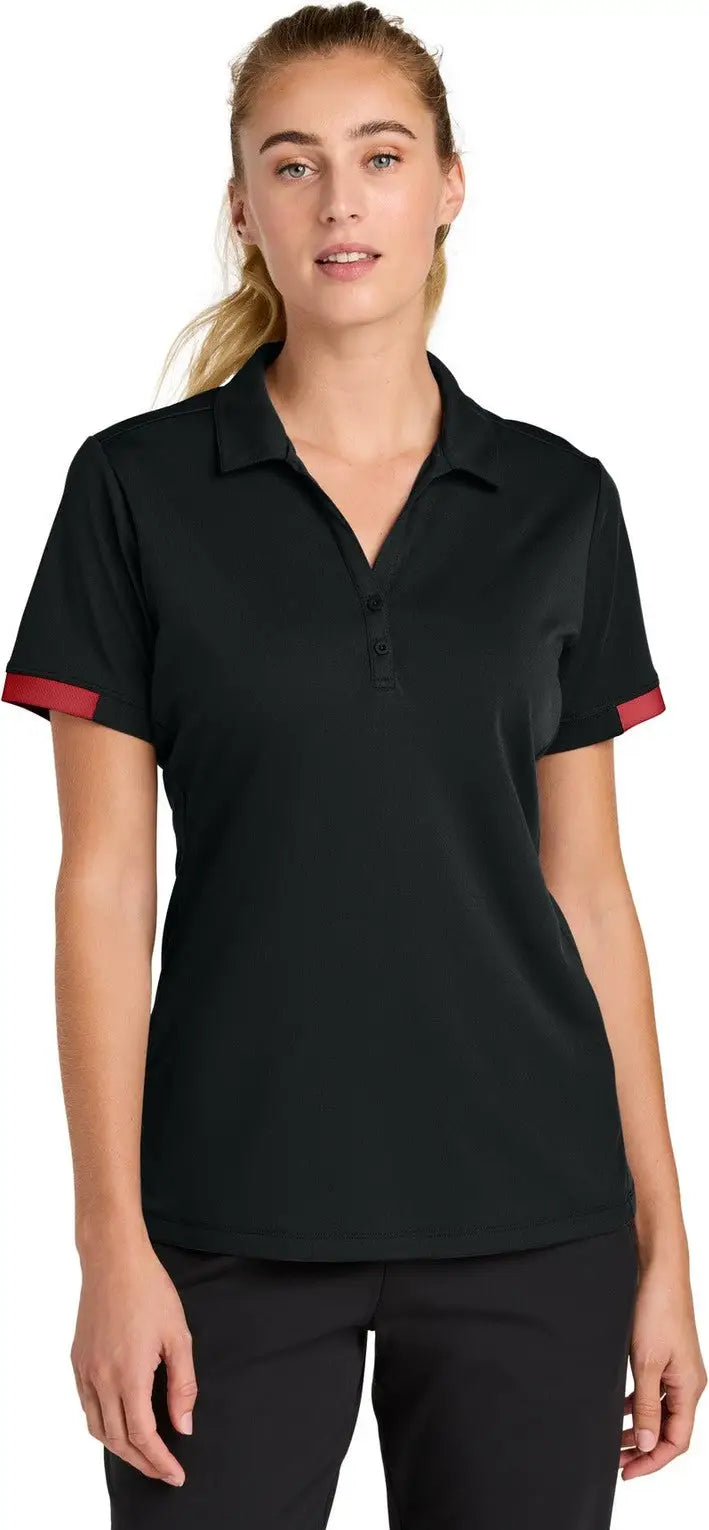 Sport-tek Lst444 Women’s Club Colorblock Polo - Black Deep Red - Black/ / Ladies Xs