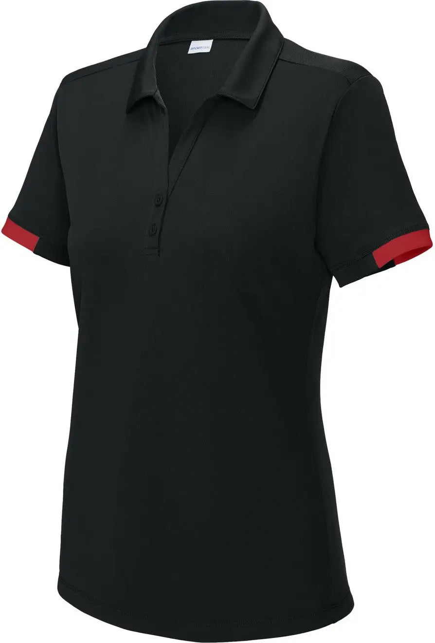 Sport-tek Lst444 Women’s Club Colorblock Polo - Black Deep Red