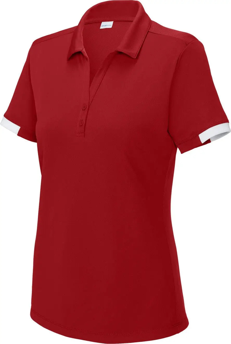 Sport-tek Lst444 Women’s Club Colorblock Polo - Deep Red White