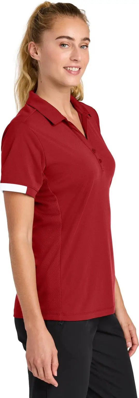 Sport-tek Lst444 Women’s Club Colorblock Polo - Deep Red White