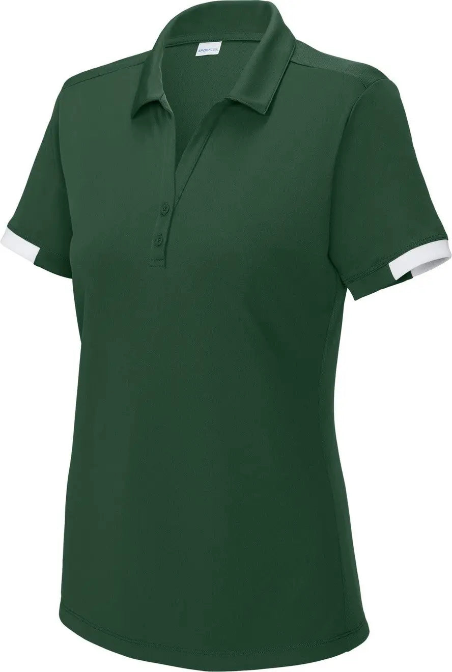 Sport-tek Lst444 Women’s Club Colorblock Polo - Forest Green White