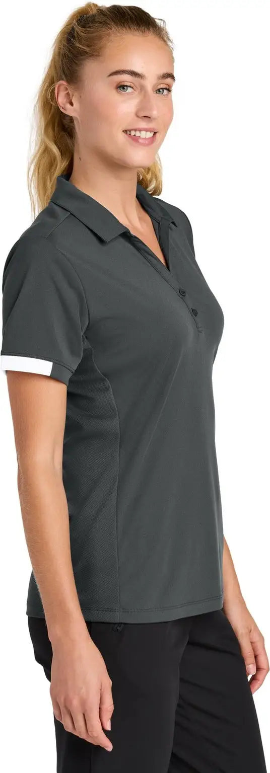 Sport-tek Lst444 Women’s Club Colorblock Polo - Iron Gray White