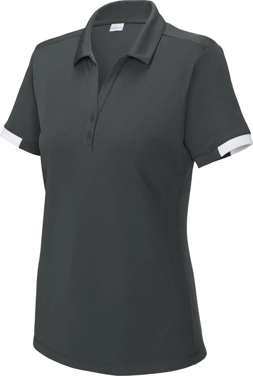 Sport-tek Lst444 Women’s Club Colorblock Polo - Iron Gray White