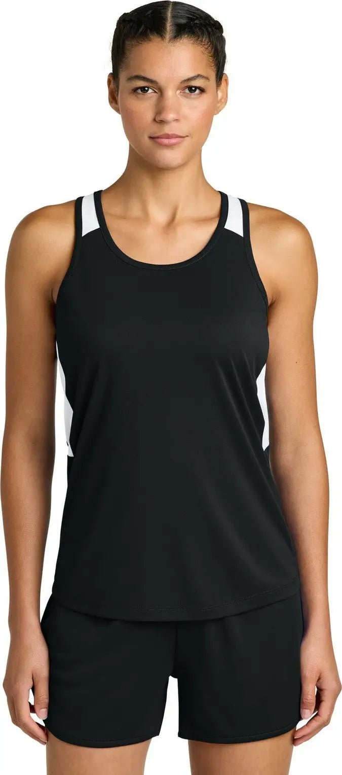 Sport-tek Lst446 Women’s Club Track Tank - Black White