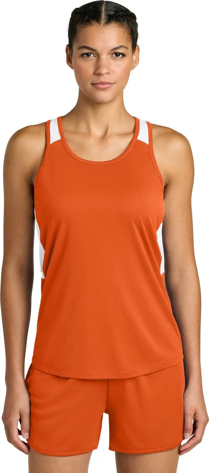 Sport-tek Lst446 Women’s Club Track Tank - Deep Orange White