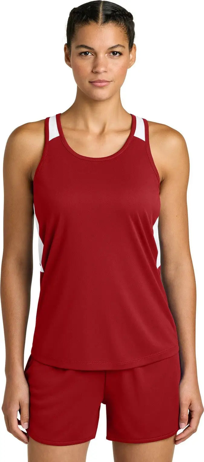 Sport-tek Lst446 Women’s Club Track Tank - Deep Red White - Red/ / Ladies s