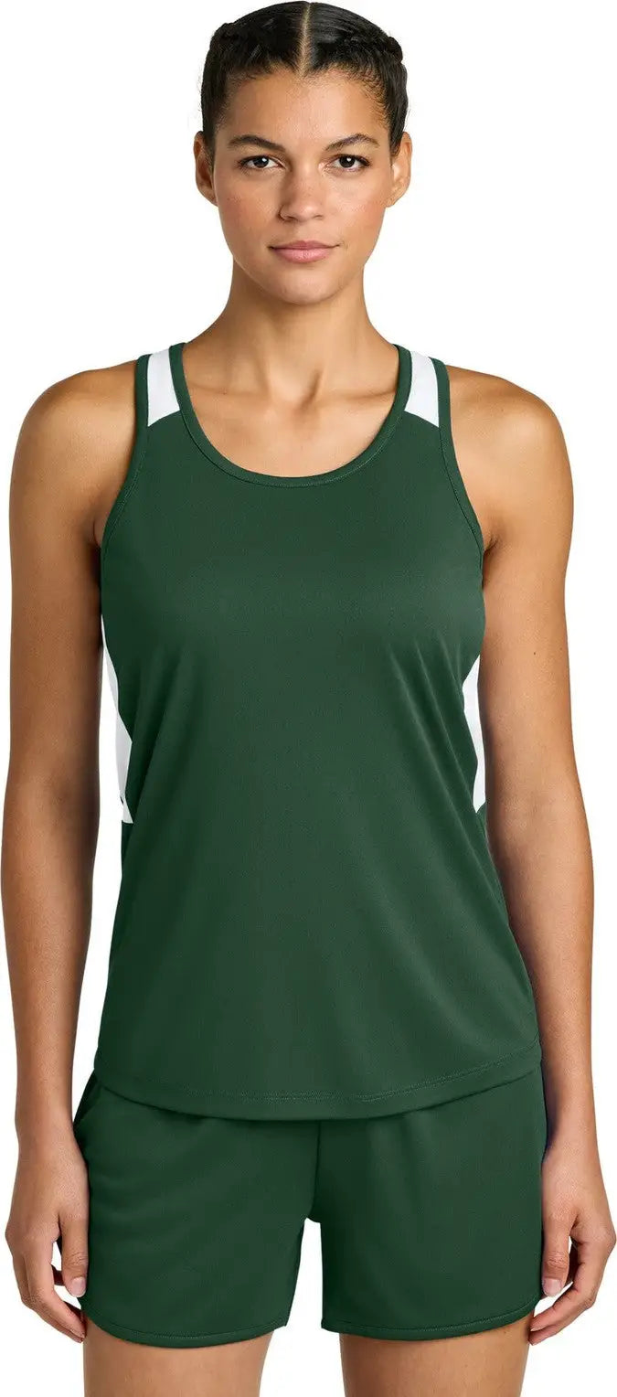 Sport-tek Lst446 Women’s Club Track Tank - Forest Green White - Green/ / Ladies Xs