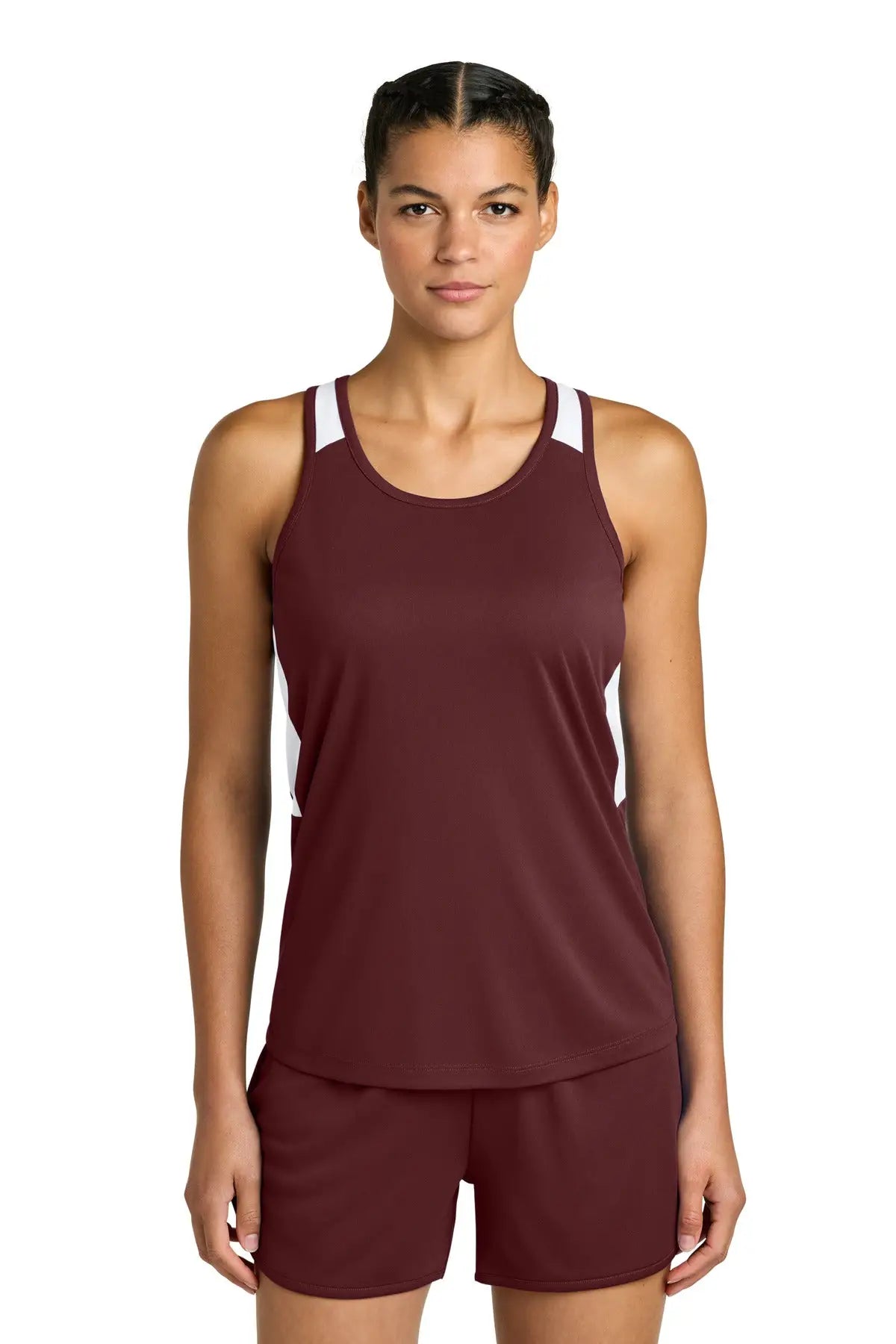 Sport-tek Lst446 Women’s Club Track Tank - Maroon White