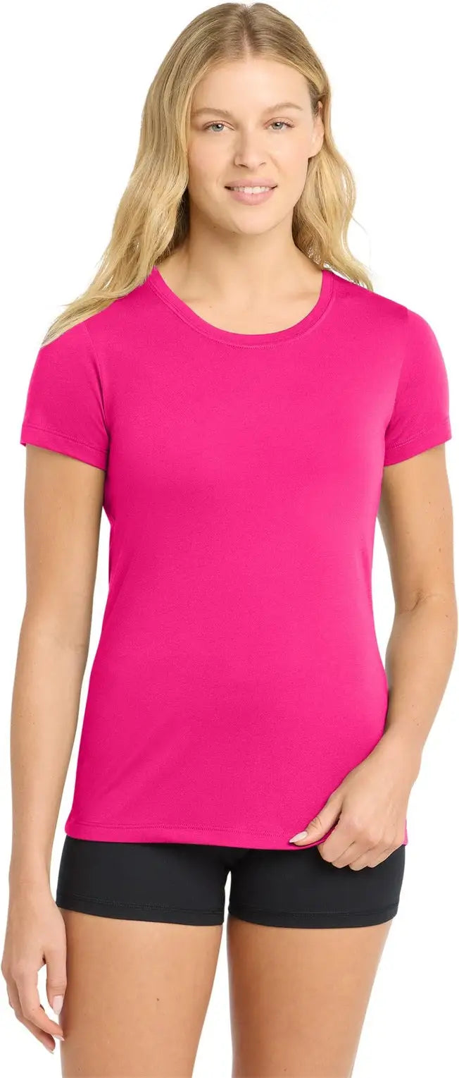 Sport-tek Lst450 Women’s Posicharge Competitor Cotton Touch Scoop Neck Tee - Neon Pink - Ladies Xs