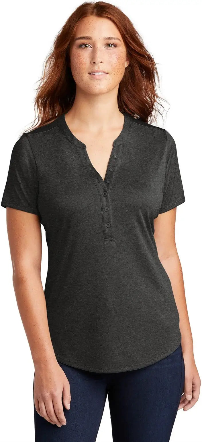 Sport-tek Lst468 Women’s Endeavor Henley - Black Heather - Ladies Xs