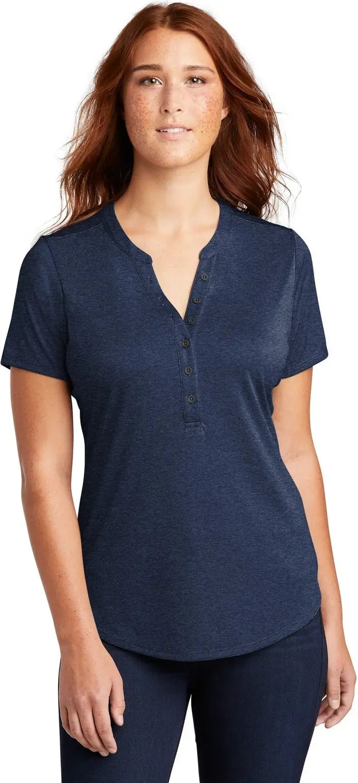 Sport-tek Lst468 Women’s Endeavor Henley - Dark Royal Heather - Ladies Xs