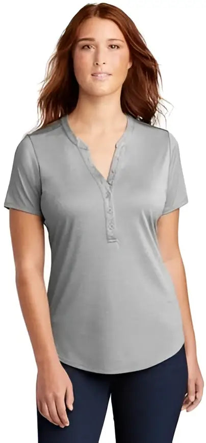 Sport-tek Lst468 Women’s Endeavor Henley - Light Gray Heather