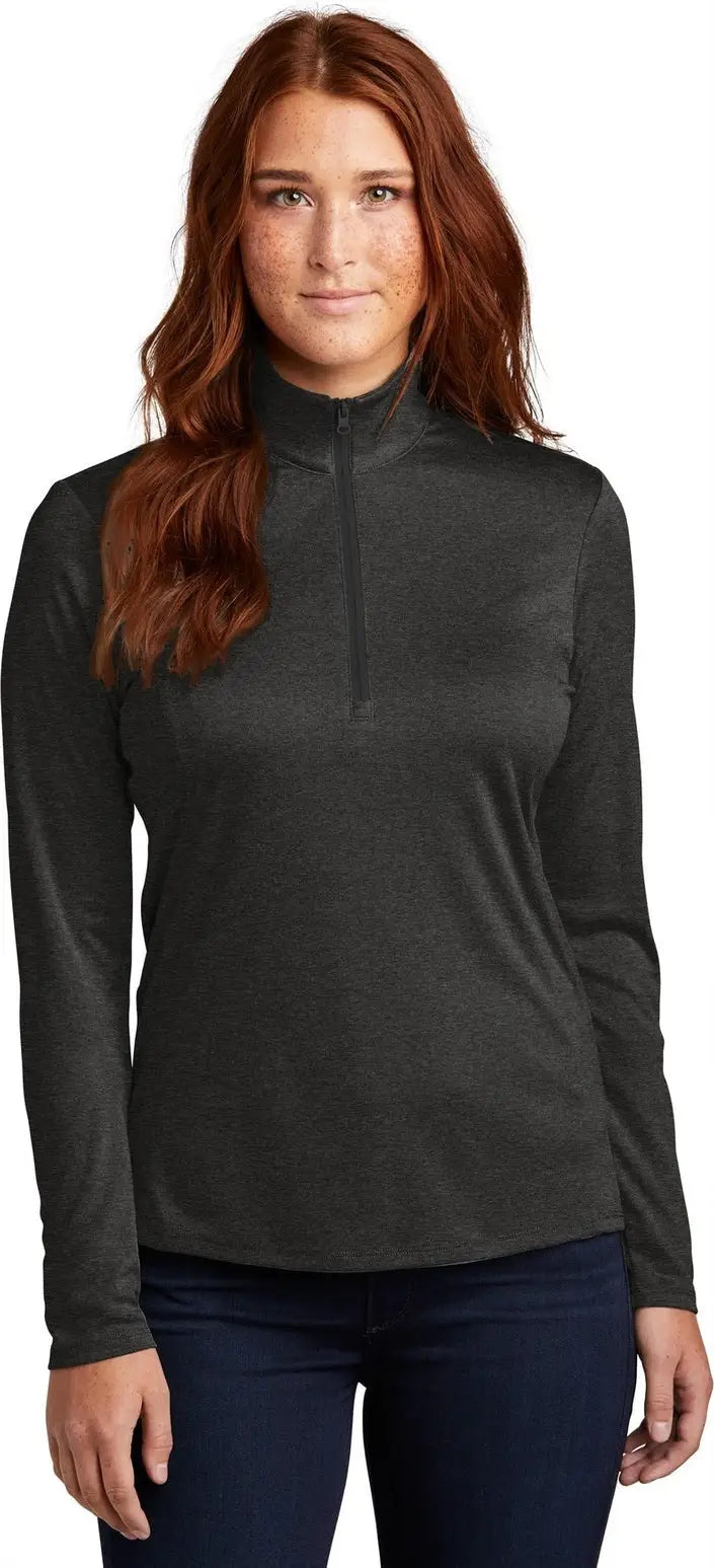 Sport-tek Lst469 Women’s Endeavor 1/2-zip Pullover - Black Heather - Ladies Xs