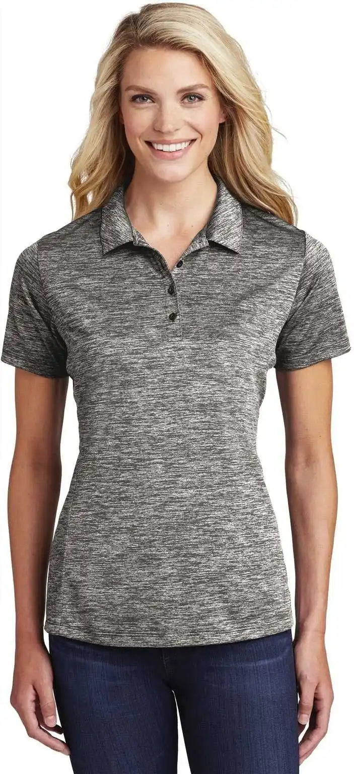 Sport Tek Lst590 Ladies Posicharge Electric Heather Polo Black