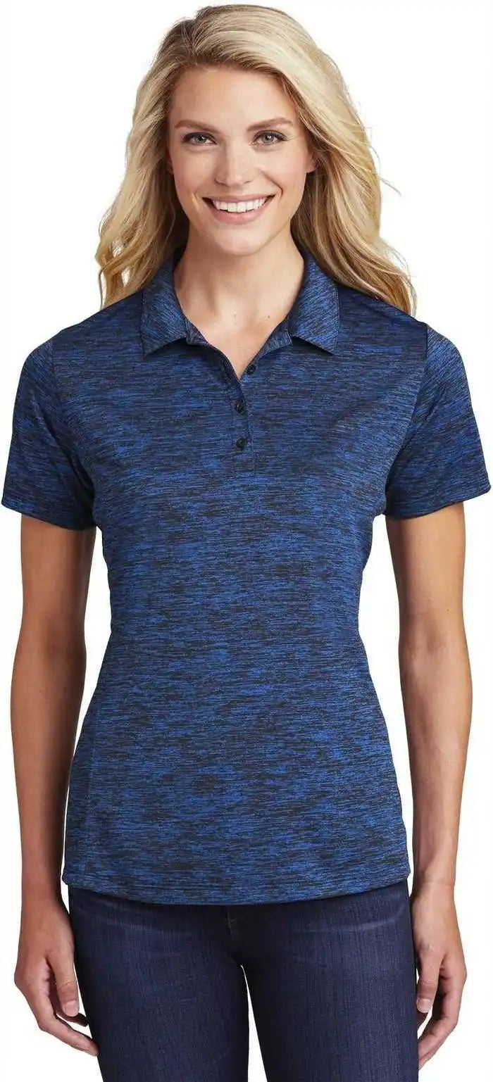 Sport Tek Lst590 Ladies Posicharge Electric Heather Polo Dark Royal Black