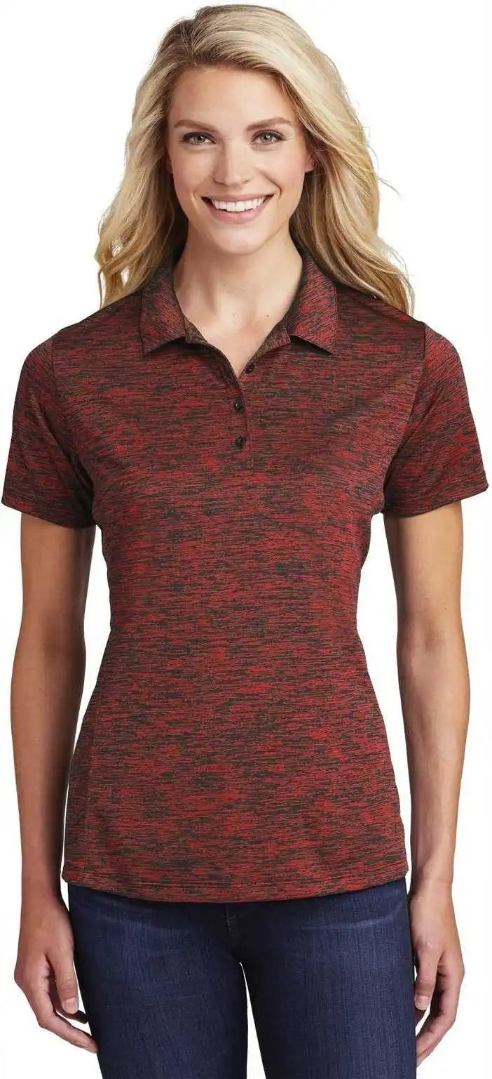 Sport-tek Lst590 Ladies Posicharge Electric Heather Polo - Deep Red Black