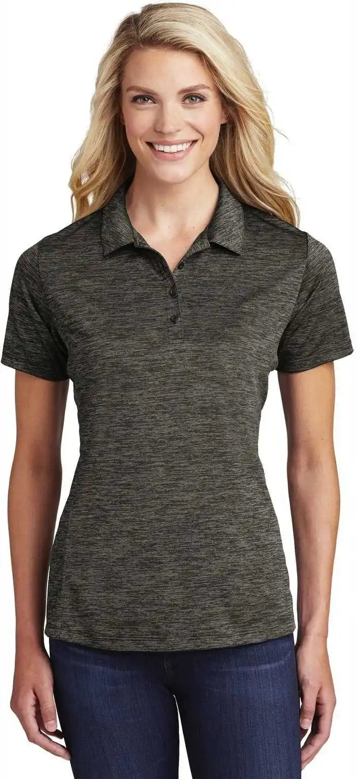 Sport Tek Lst590 Ladies Posicharge Electric Heather Polo Gray Black