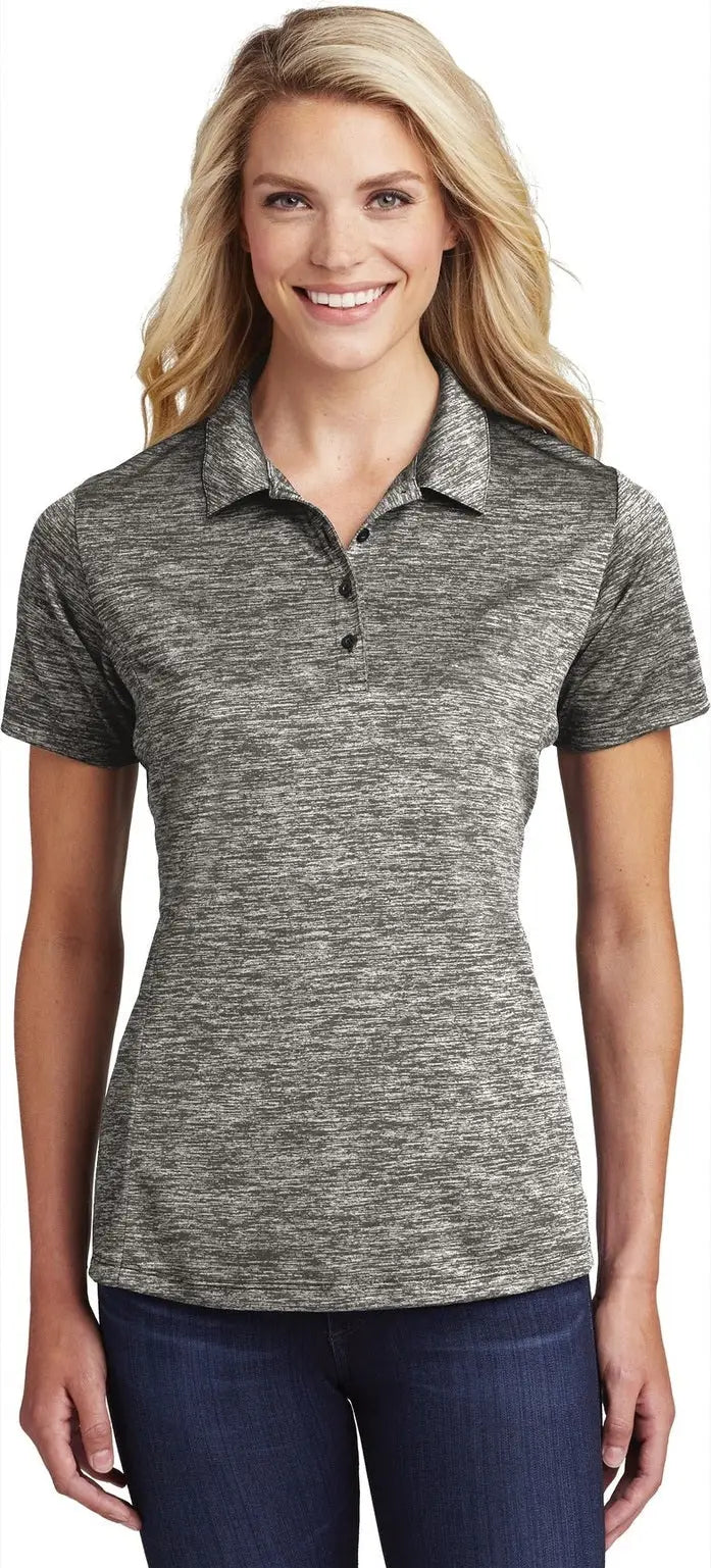 Sport-tek Lst590 Women’s Posicharge Electric Heather Polo - Black - Ladies Xs