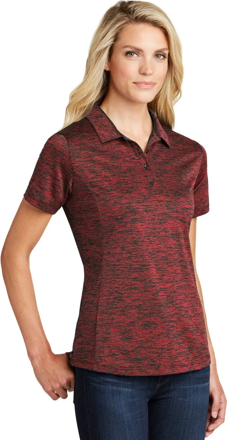 Sport-tek Lst590 Women’s Posicharge Electric Heather Polo - Deep Red Black