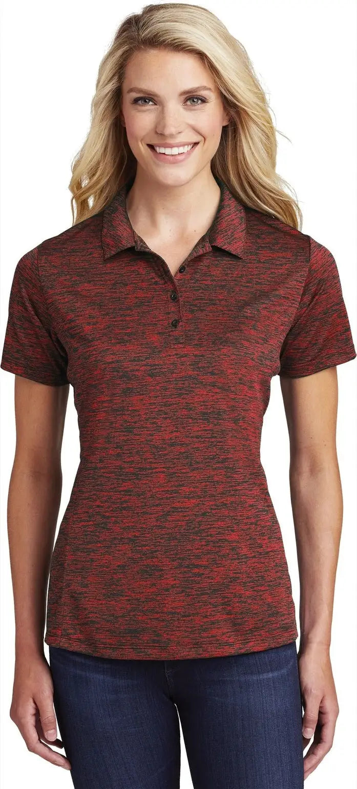 Sport-tek Lst590 Women’s Posicharge Electric Heather Polo - Deep Red Black - Red/ / Ladies Xs