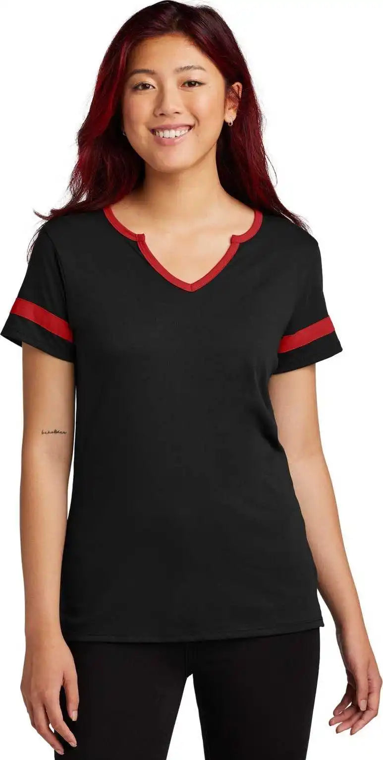 Sport Tek Lst6041 Ladies Halftime Notch Neck Tee Blk/dpred