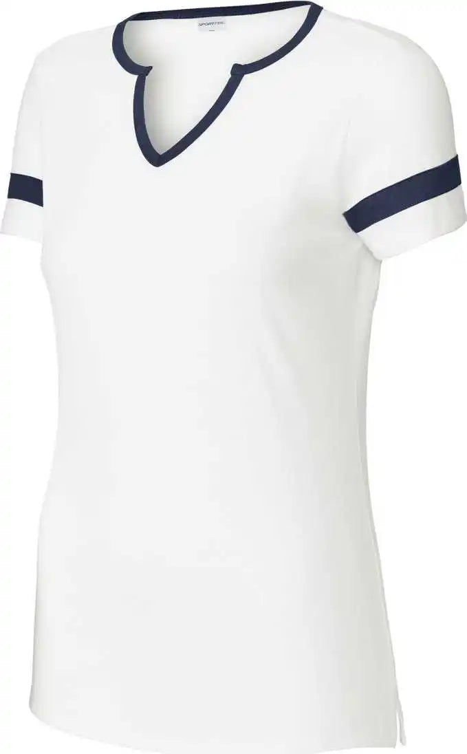 Sport Tek Lst6041 Ladies Halftime Notch Neck Tee White/trnv