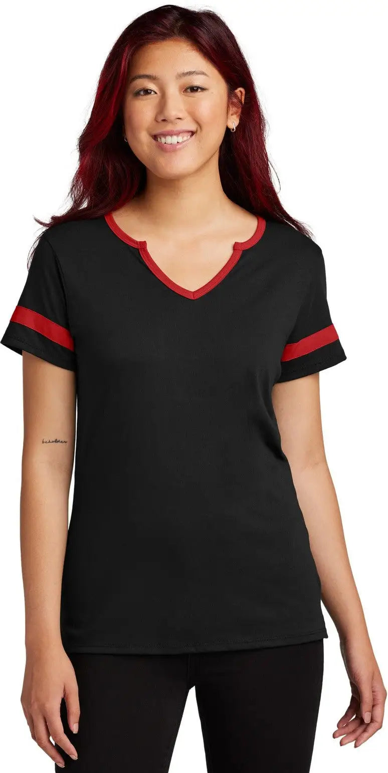 Sport-tek Lst6041 Women’s Halftime Notch Neck Tee - Black Deep Red - Black/ / Ladies Xs