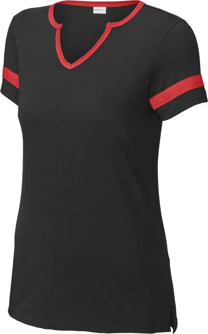 Sport-tek Lst6041 Women’s Halftime Notch Neck Tee - Black Deep Red