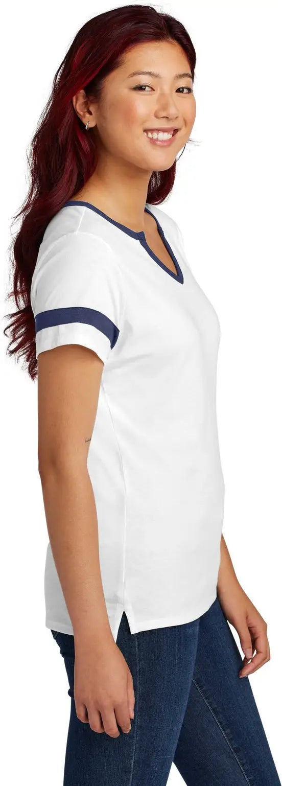 Sport-tek Lst6041 Women’s Halftime Notch Neck Tee - White True Navy