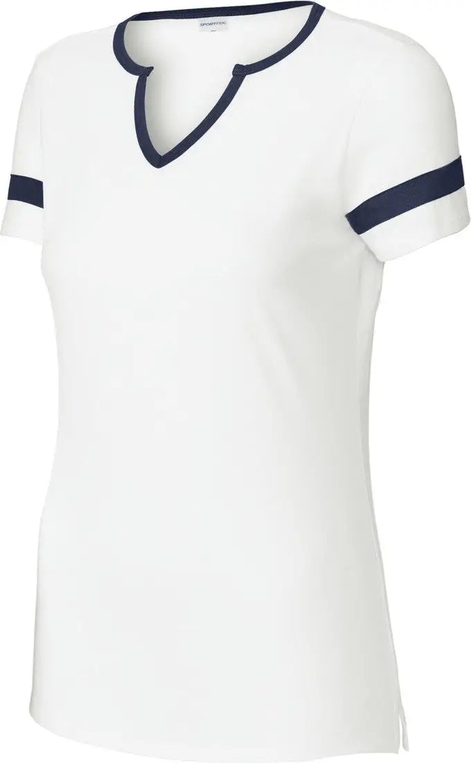 Sport-tek Lst6041 Women’s Halftime Notch Neck Tee - White True Navy